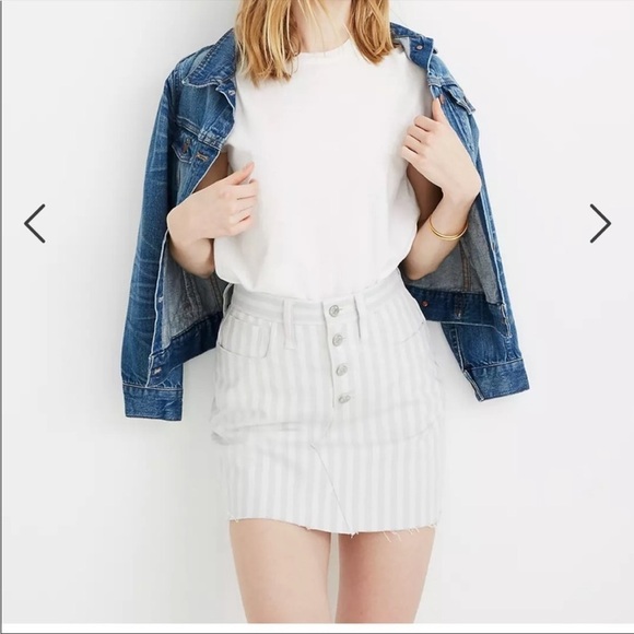 Madewell Stretch A-Line Mini Skirt in Pompano Stripe: Button-Front Edition - Picture 1 of 8